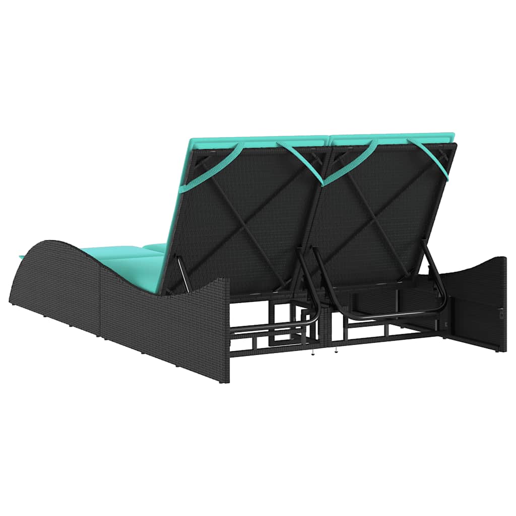 vidaXL Sun Lounger with Cushions Black 114x205x73 cm Poly Rattan