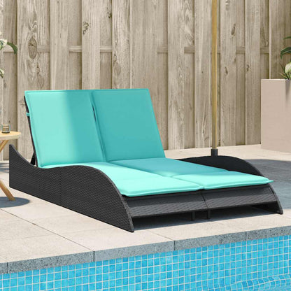 vidaXL Sun Lounger with Cushions Black 114x205x73 cm Poly Rattan