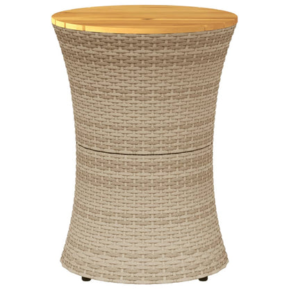 vidaXL Garden Side Table Drum Shape Beige Poly Rattan and Solid Wood