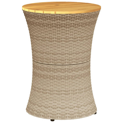 vidaXL Garden Side Table Drum Shape Beige Poly Rattan and Solid Wood