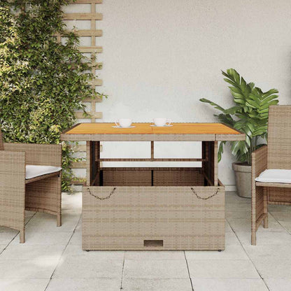 vidaXL Garden Table Beige 110x110x71 cm Poly Rattan and Acacia Wood
