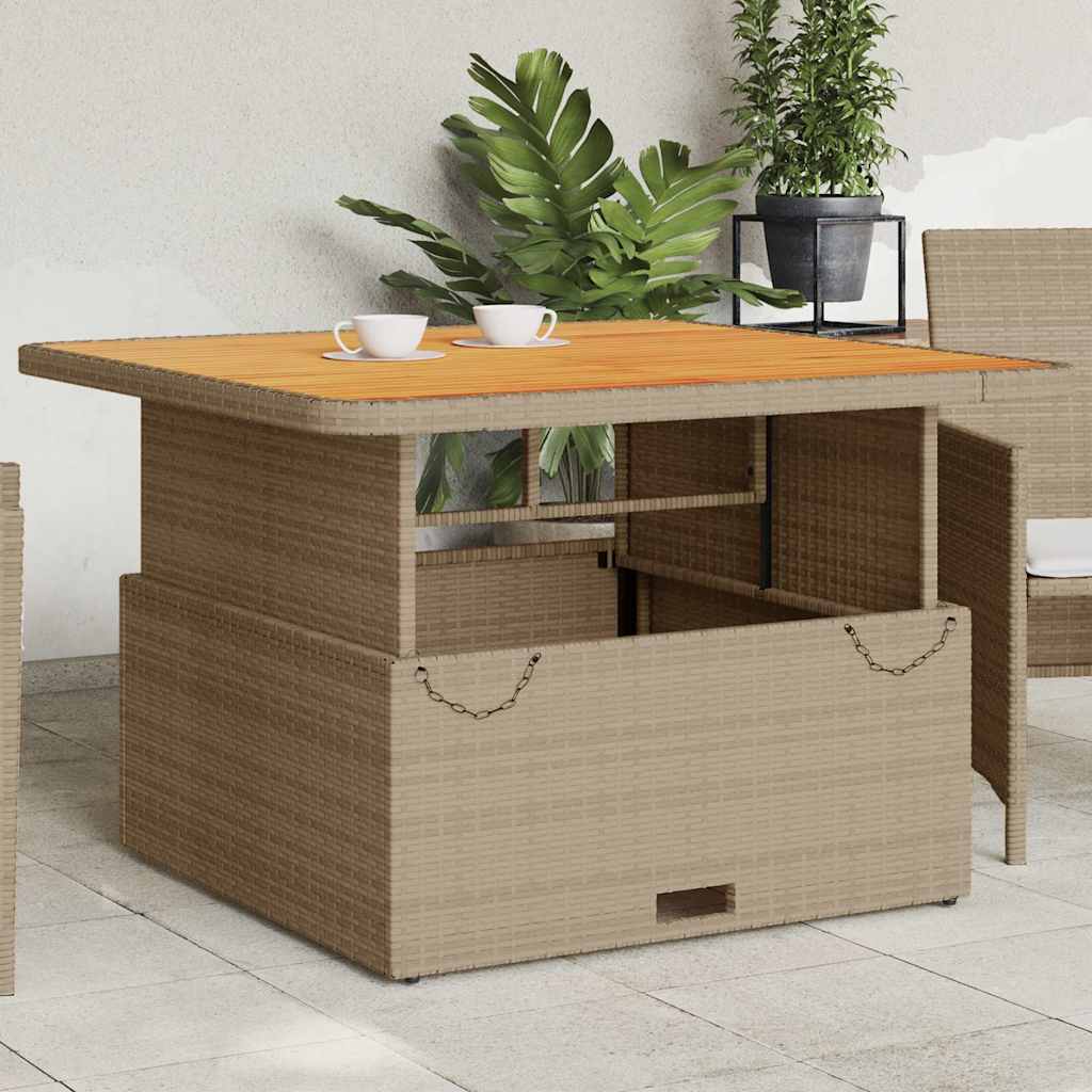 vidaXL Garden Table Beige 110x110x71 cm Poly Rattan and Acacia Wood