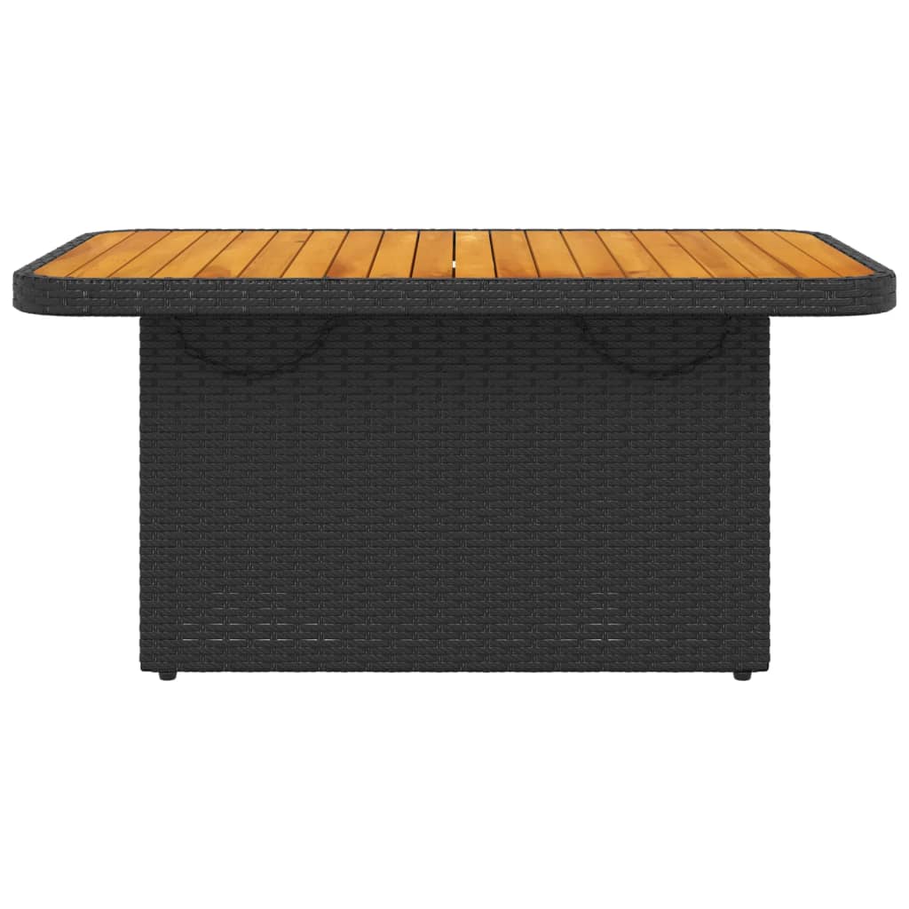 vidaXL Garden Table Black 90x55x71 cm Poly Rattan and Acacia Wood