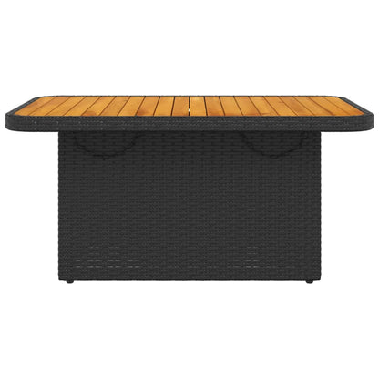 vidaXL Garden Table Black 90x55x71 cm Poly Rattan and Acacia Wood