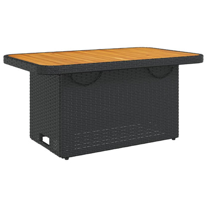 vidaXL Garden Table Black 90x55x71 cm Poly Rattan and Acacia Wood