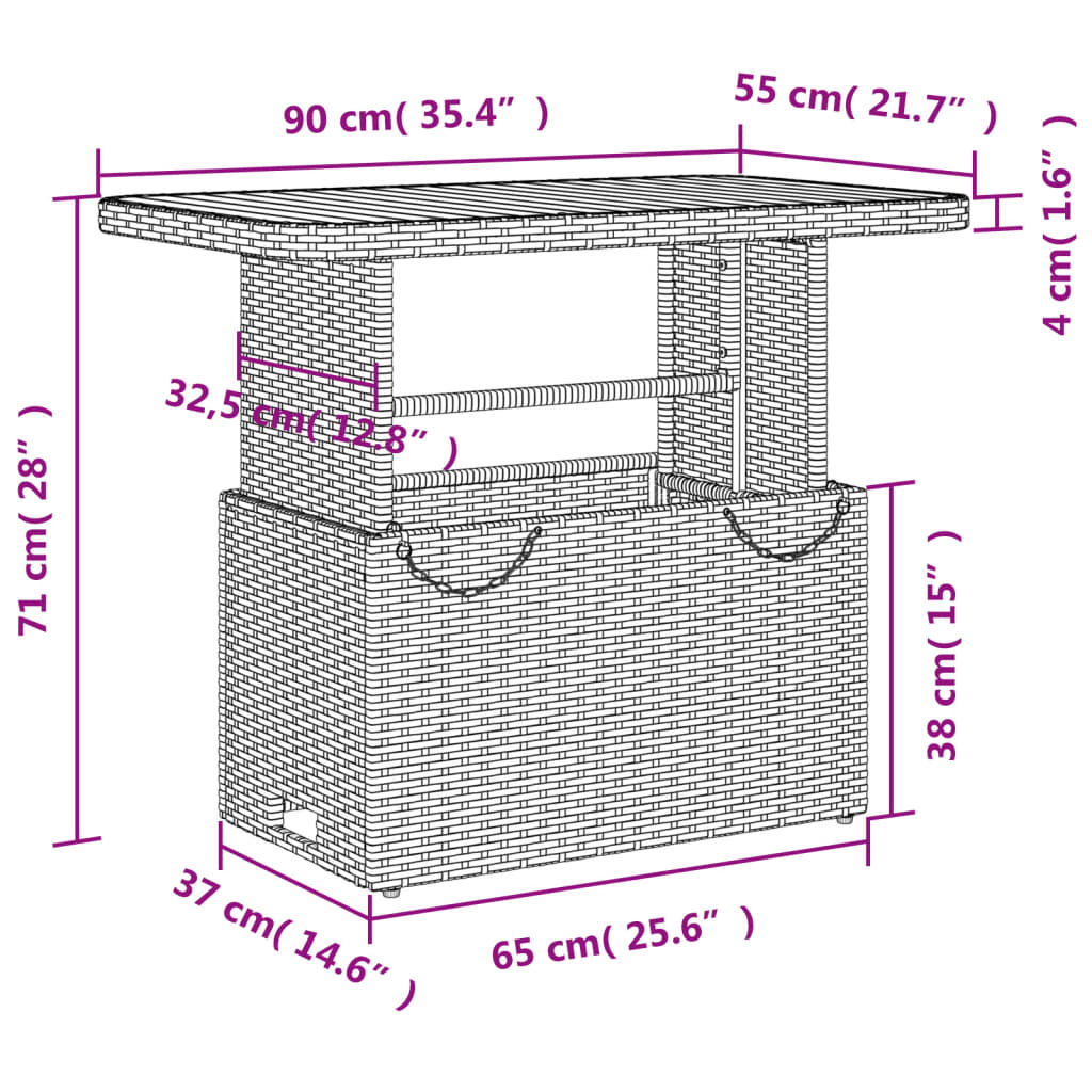 vidaXL Garden Table Black 90x55x71 cm Poly Rattan and Acacia Wood