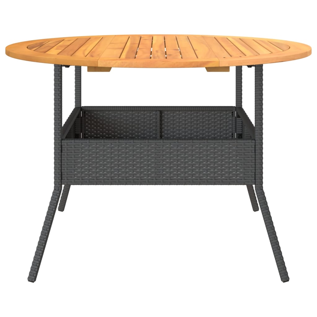 vidaXL Garden Table with Acacia Wood Top Black Ø110x71 cm Poly Rattan