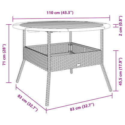 vidaXL Garden Table with Acacia Wood Top Black Ø110x71 cm Poly Rattan