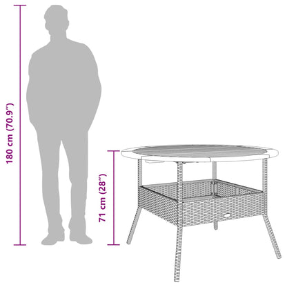 vidaXL Garden Table with Acacia Wood Top Black Ø110x71 cm Poly Rattan