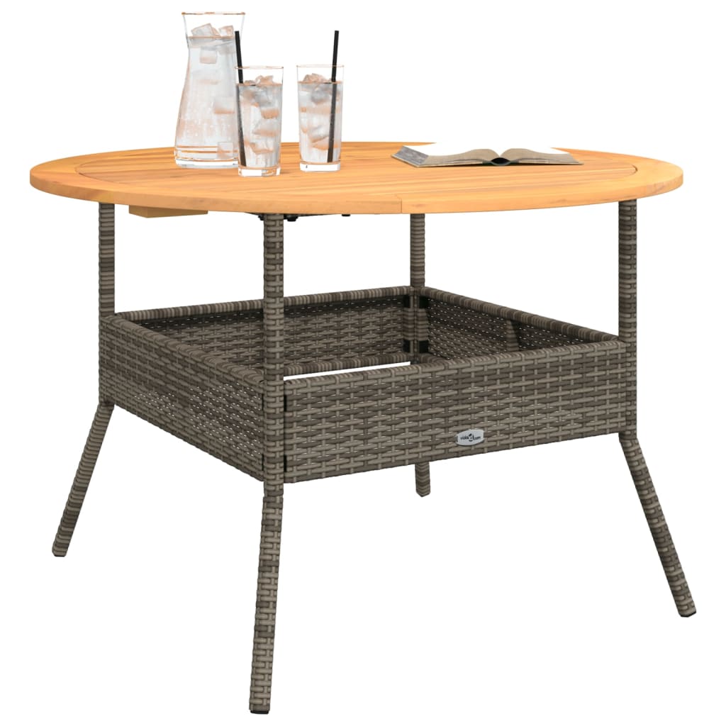 vidaXL Garden Table with Acacia Wood Top Grey Ø110x71 cm Poly Rattan