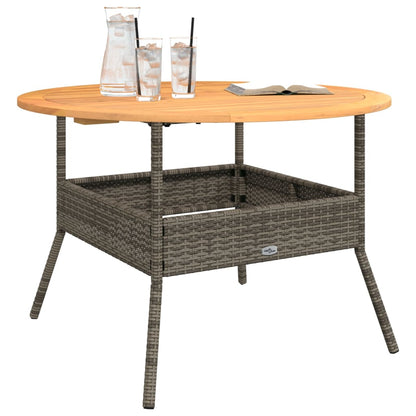 vidaXL Garden Table with Acacia Wood Top Grey Ø110x71 cm Poly Rattan