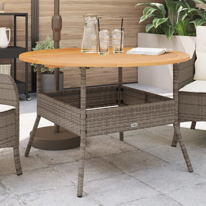 vidaXL Garden Table with Acacia Wood Top Grey Ø110x71 cm Poly Rattan
