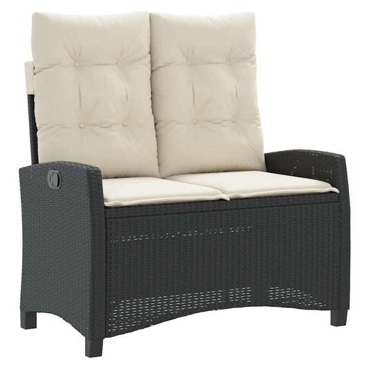 vidaXL Reclining Garden Bench with Cushions Black Poly Rattan