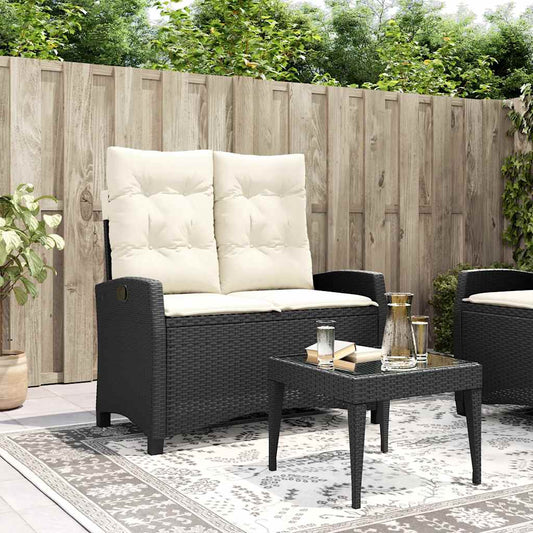 vidaXL Reclining Garden Bench with Cushions Black Poly Rattan