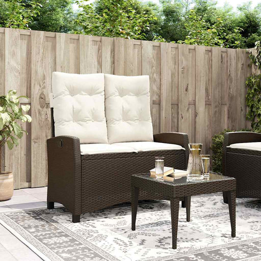 vidaXL Reclining Garden Bench with Cushions Brown Poly Rattan