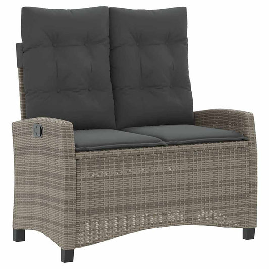 vidaXL Reclining Garden Bench with Cushions Grey Poly Rattan