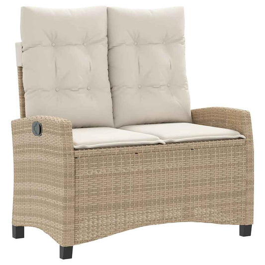 vidaXL Reclining Garden Bench with Cushions Beige Poly Rattan