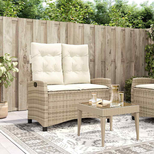 vidaXL Reclining Garden Bench with Cushions Beige Poly Rattan