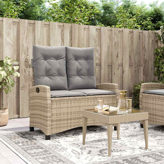 vidaXL Reclining Garden Bench with Cushions Beige Poly Rattan