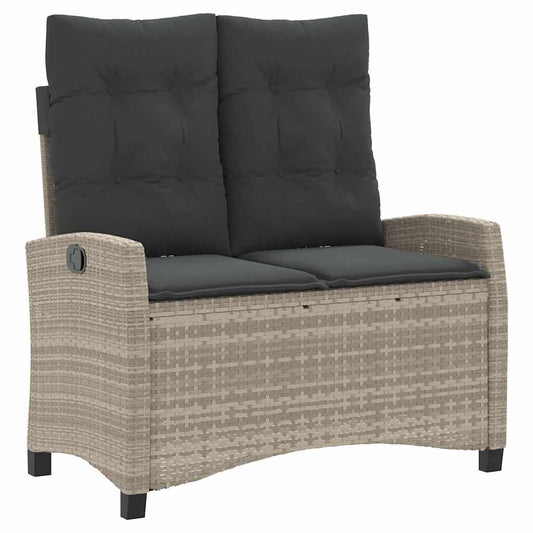 vidaXL Reclining Garden Bench with Cushions Light Grey Poly Rattan
