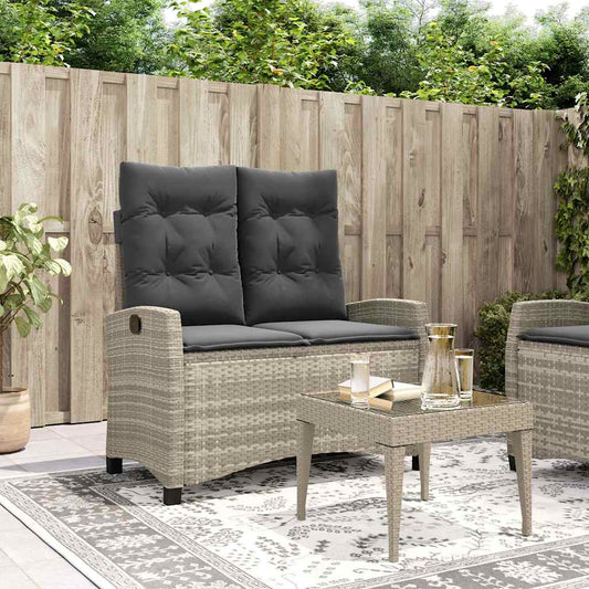 vidaXL Reclining Garden Bench with Cushions Light Grey Poly Rattan