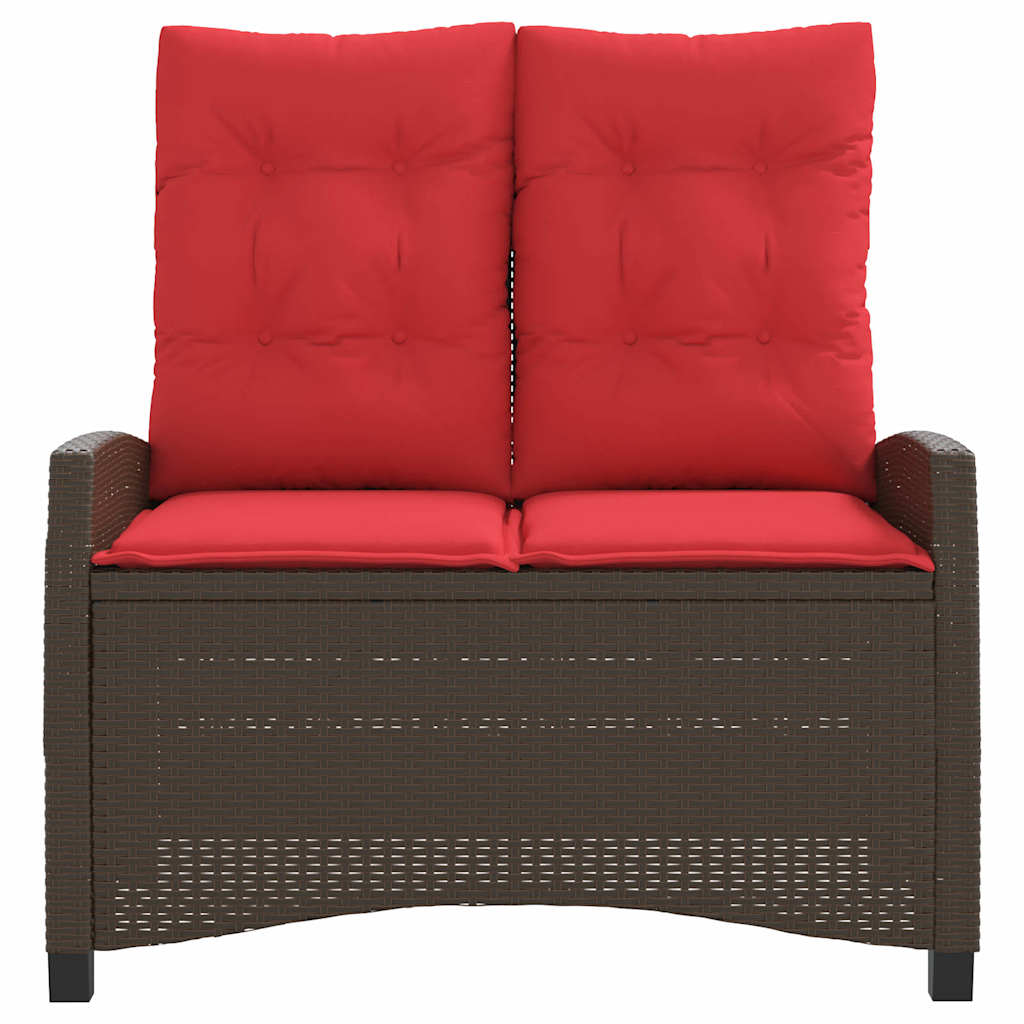vidaXL Reclining Garden Bench with Cushions Brown Poly Rattan