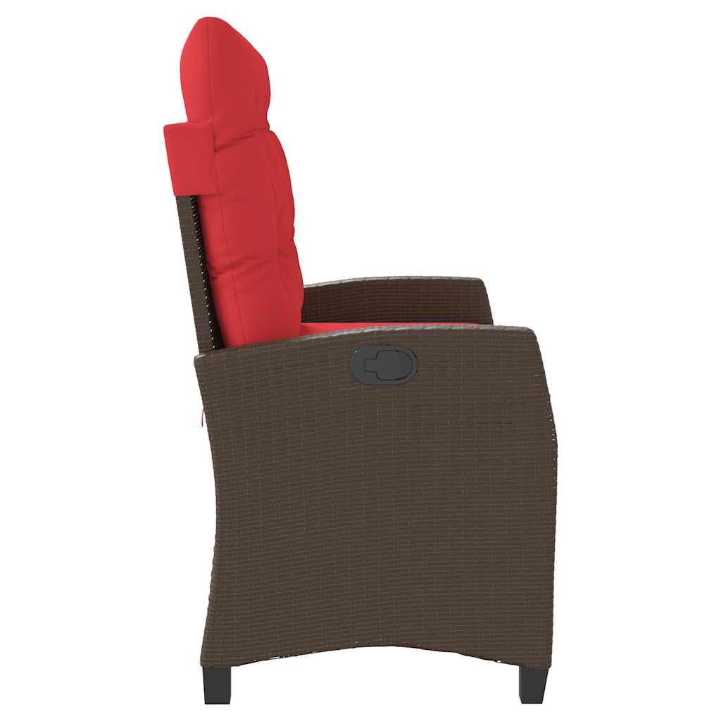 vidaXL Reclining Garden Bench with Cushions Brown Poly Rattan