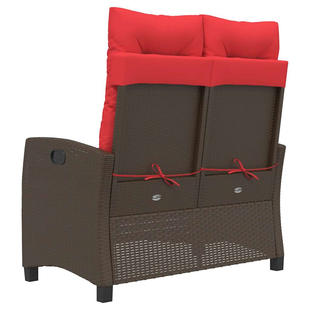 vidaXL Reclining Garden Bench with Cushions Brown Poly Rattan