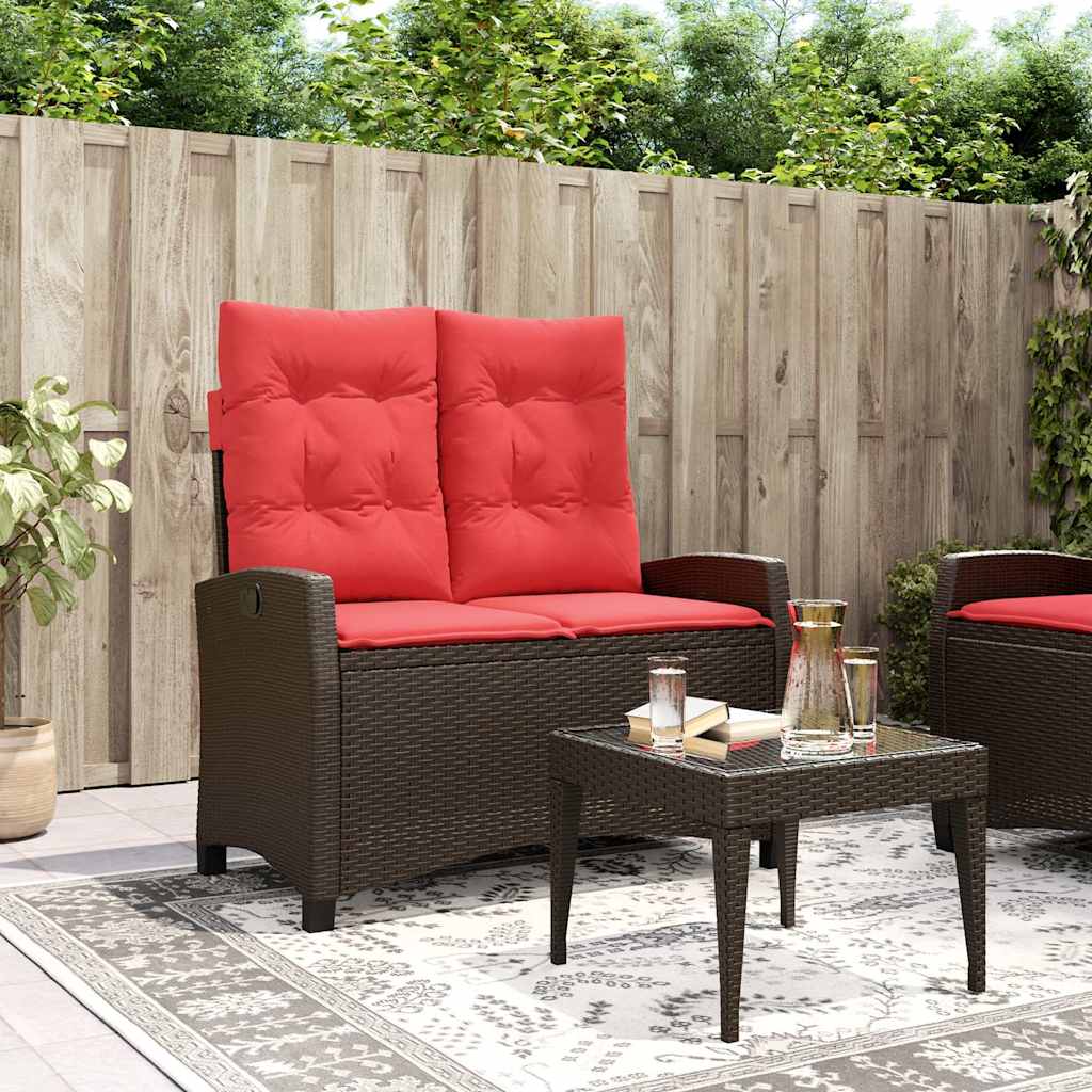 vidaXL Reclining Garden Bench with Cushions Brown Poly Rattan