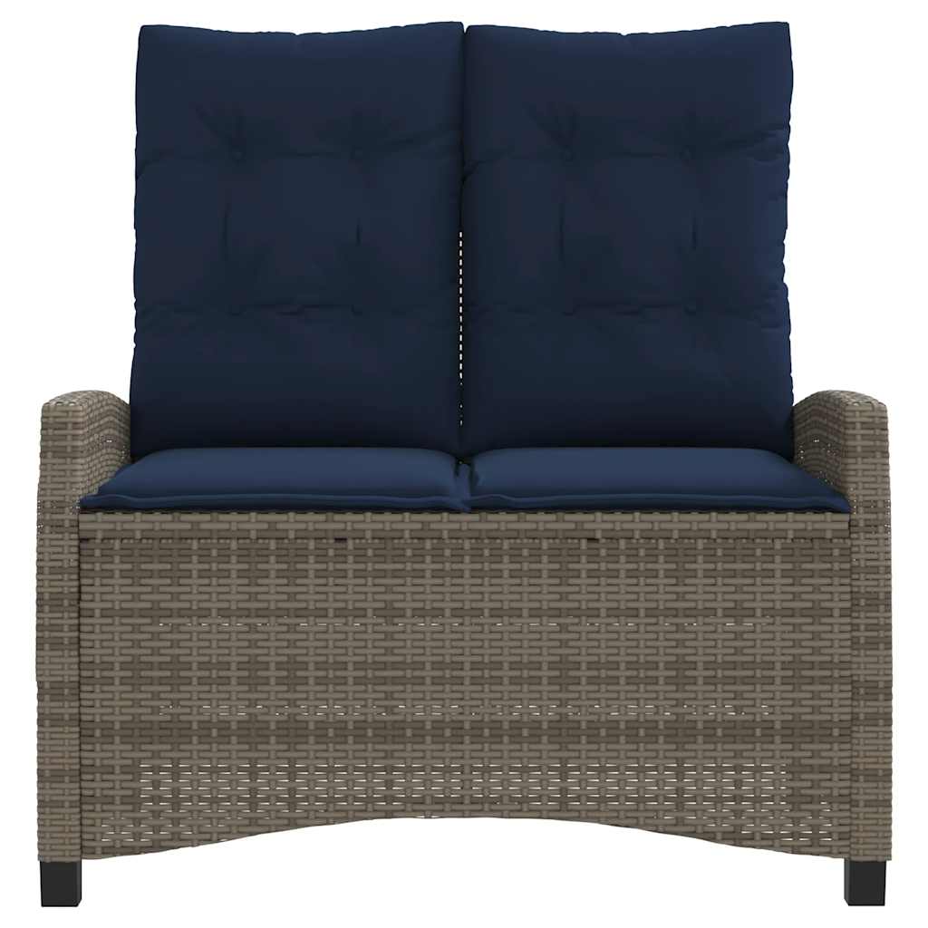 vidaXL Reclining Garden Bench with Cushions Grey Poly Rattan