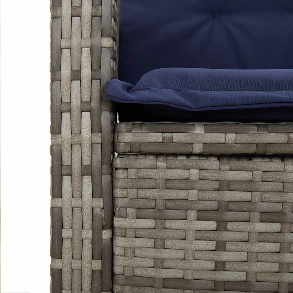 vidaXL Reclining Garden Bench with Cushions Grey Poly Rattan