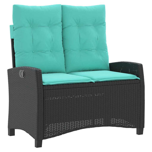 vidaXL Reclining Garden Bench with Cushions Black Poly Rattan
