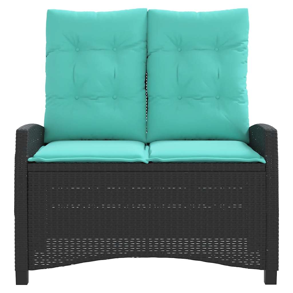 vidaXL Reclining Garden Bench with Cushions Black Poly Rattan
