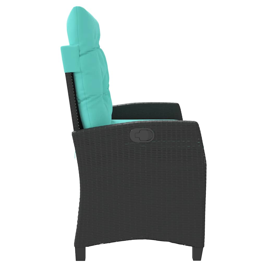 vidaXL Reclining Garden Bench with Cushions Black Poly Rattan