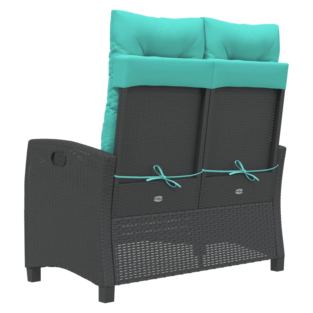 vidaXL Reclining Garden Bench with Cushions Black Poly Rattan