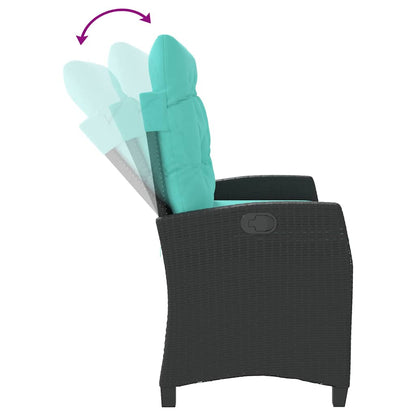 vidaXL Reclining Garden Bench with Cushions Black Poly Rattan