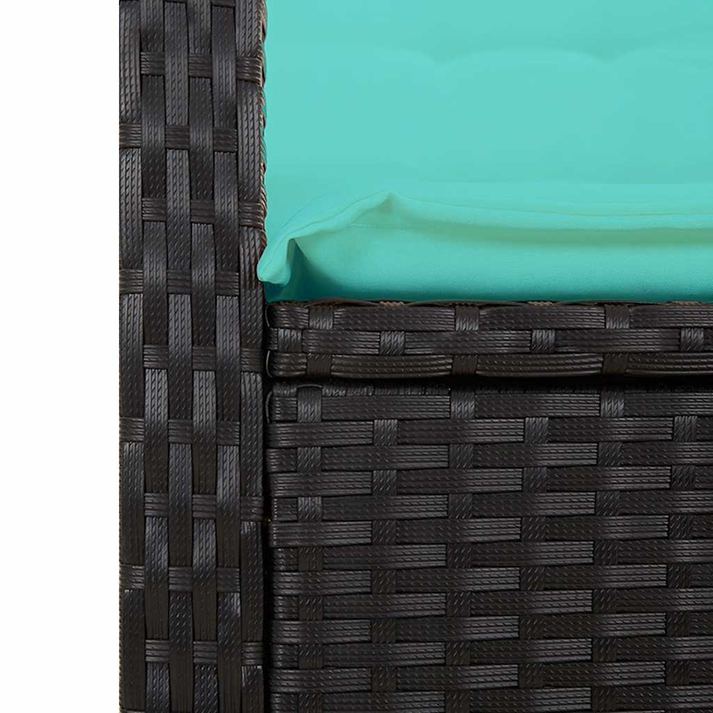 vidaXL Reclining Garden Bench with Cushions Black Poly Rattan