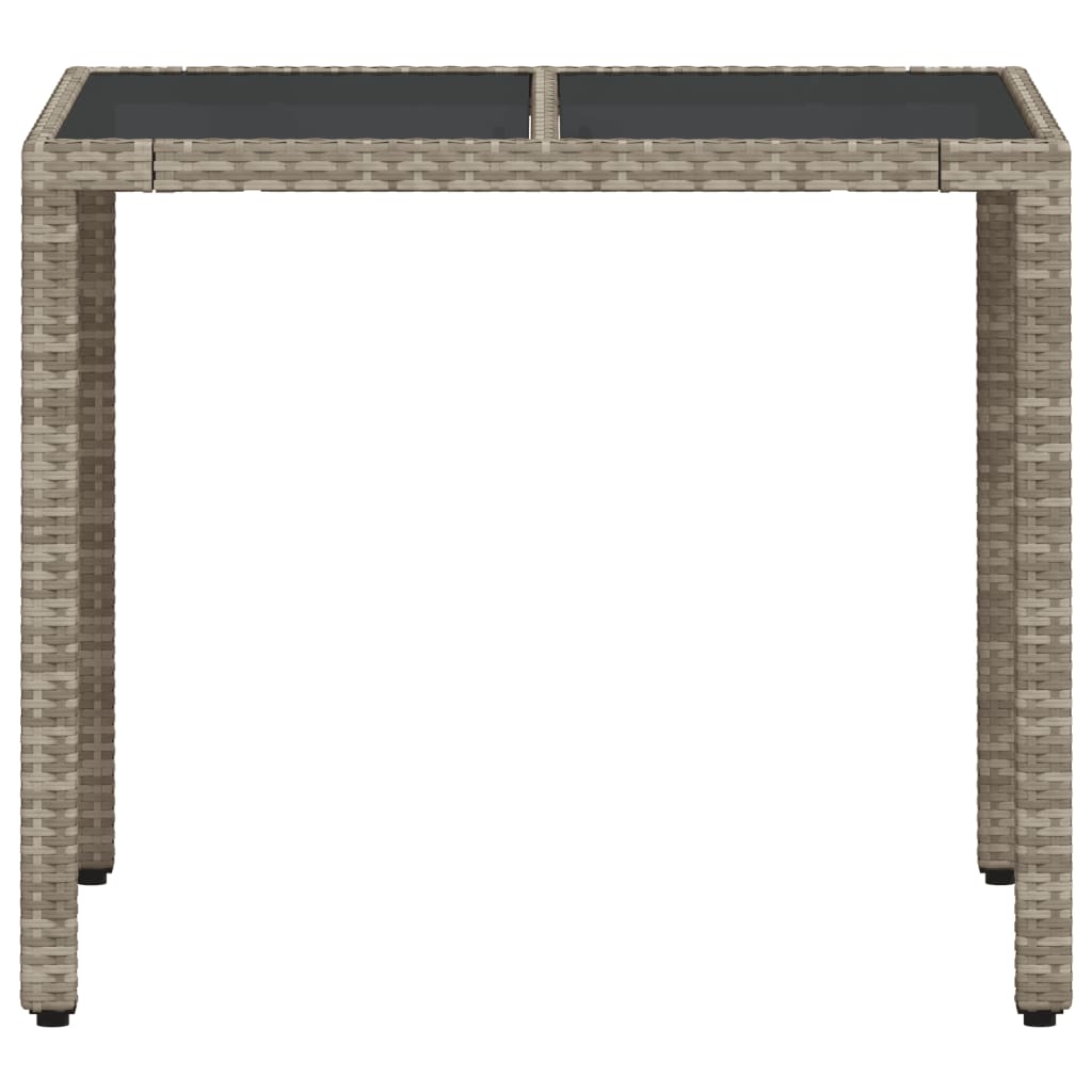vidaXL Garden Table with Glass Top Light Grey 90x90x75 cm Poly Rattan
