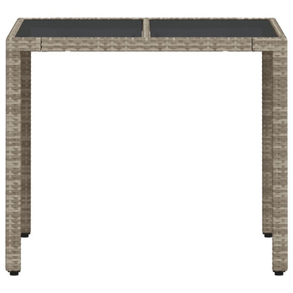 vidaXL Garden Table with Glass Top Light Grey 90x90x75 cm Poly Rattan