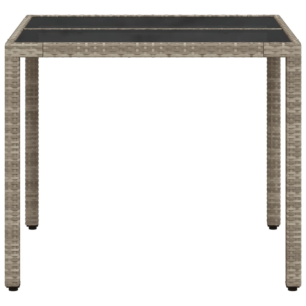 vidaXL Garden Table with Glass Top Light Grey 90x90x75 cm Poly Rattan