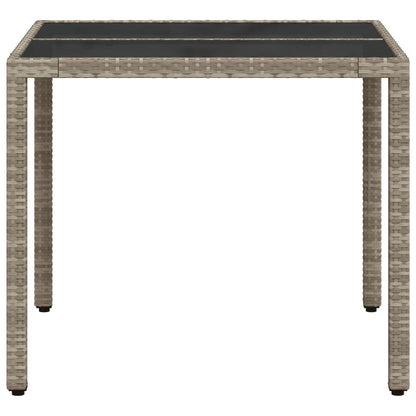 vidaXL Garden Table with Glass Top Light Grey 90x90x75 cm Poly Rattan