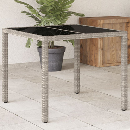 vidaXL Garden Table with Glass Top Light Grey 90x90x75 cm Poly Rattan