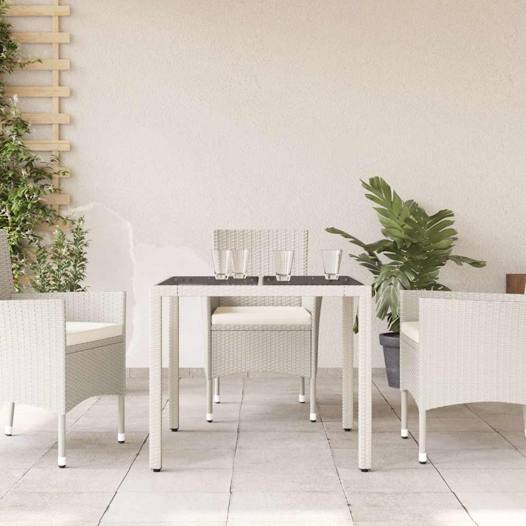 vidaXL Garden Table with Glass Top White 90x90x75 cm Poly Rattan