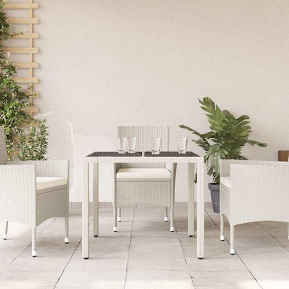 vidaXL Garden Table with Glass Top White 90x90x75 cm Poly Rattan