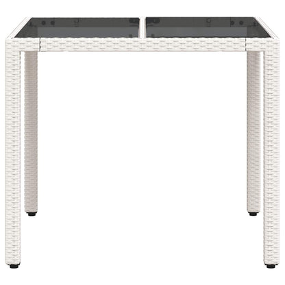 vidaXL Garden Table with Glass Top White 90x90x75 cm Poly Rattan