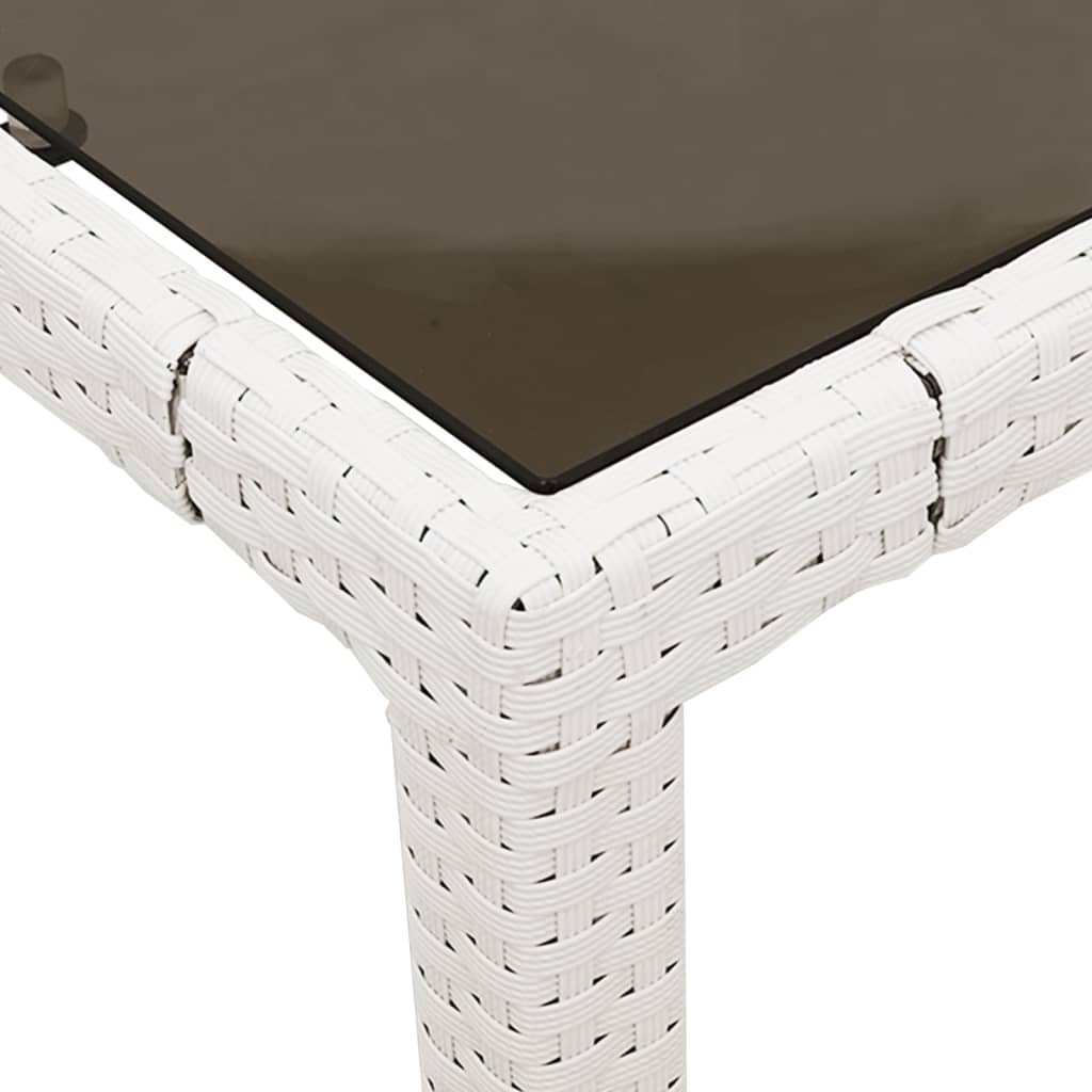 vidaXL Garden Table with Glass Top White 90x90x75 cm Poly Rattan