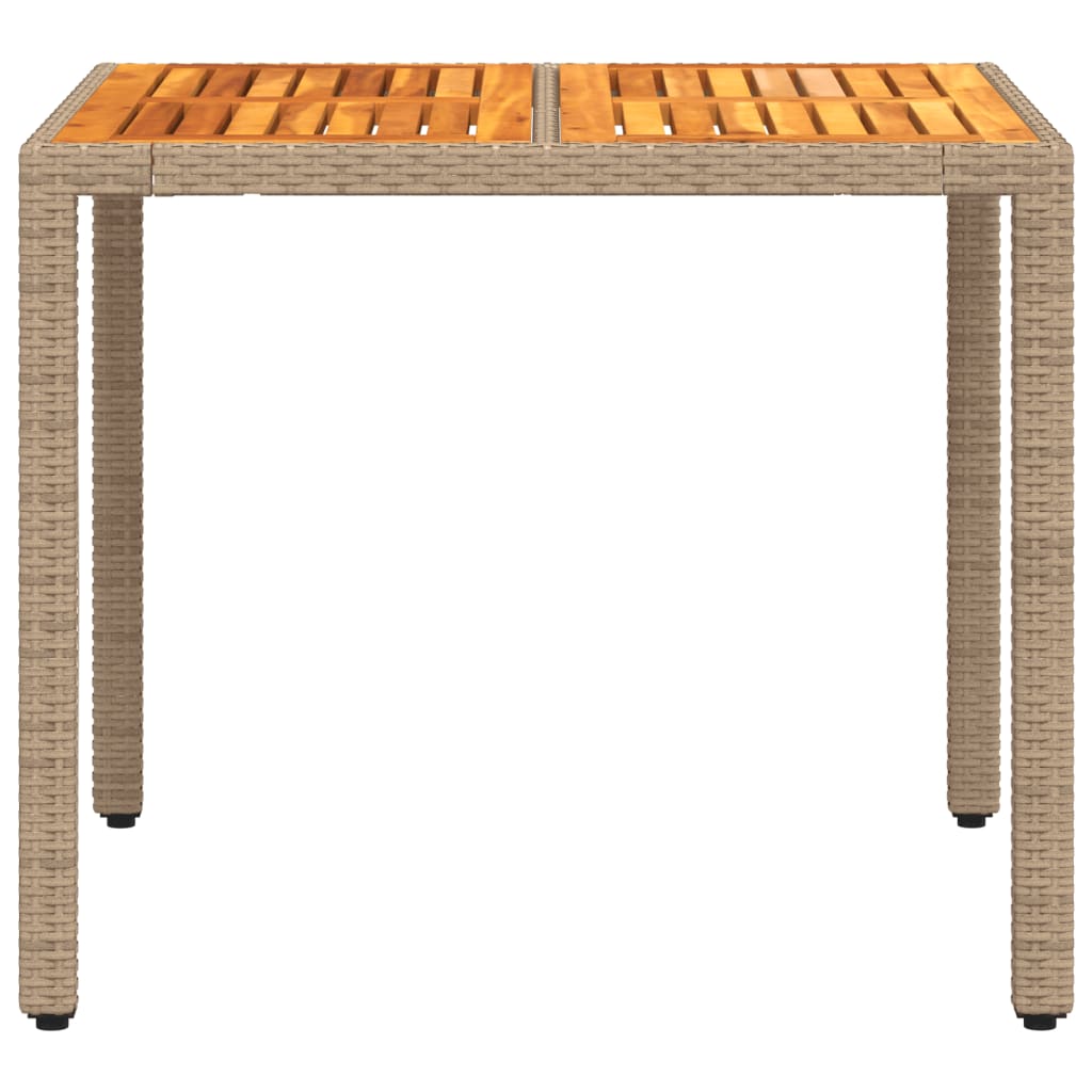 vidaXL Garden Table Beige 90x90x75 cm Poly Rattan Acacia Wood