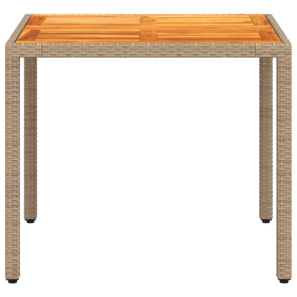 vidaXL Garden Table Beige 90x90x75 cm Poly Rattan Acacia Wood