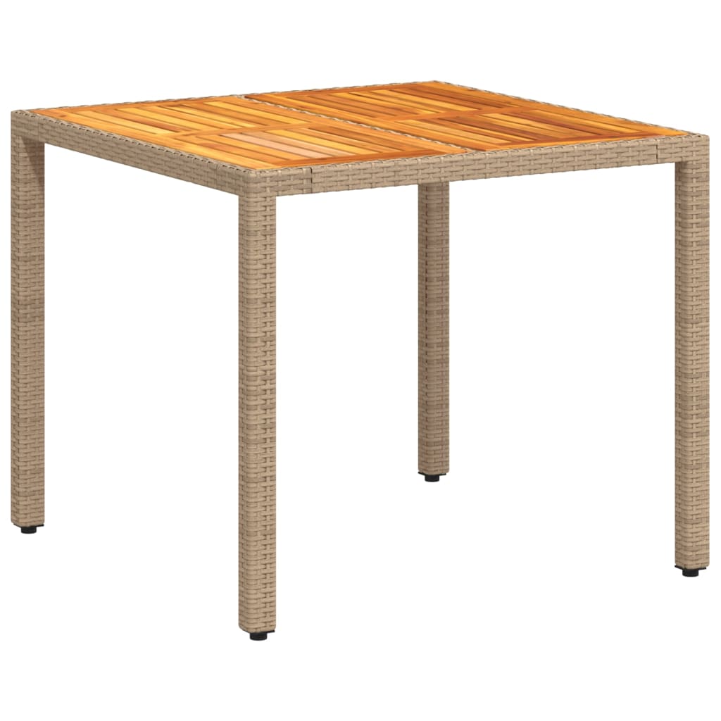vidaXL Garden Table Beige 90x90x75 cm Poly Rattan Acacia Wood