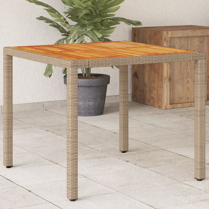 vidaXL Garden Table Beige 90x90x75 cm Poly Rattan Acacia Wood
